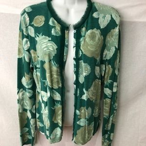 Blumarine Green Floral Print Cardigan Sweater